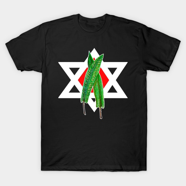 Palms green leaves and star of David T-Shirt by Marccelus